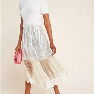 Anthropologie Maribeth Skirt NET Size 8 silver